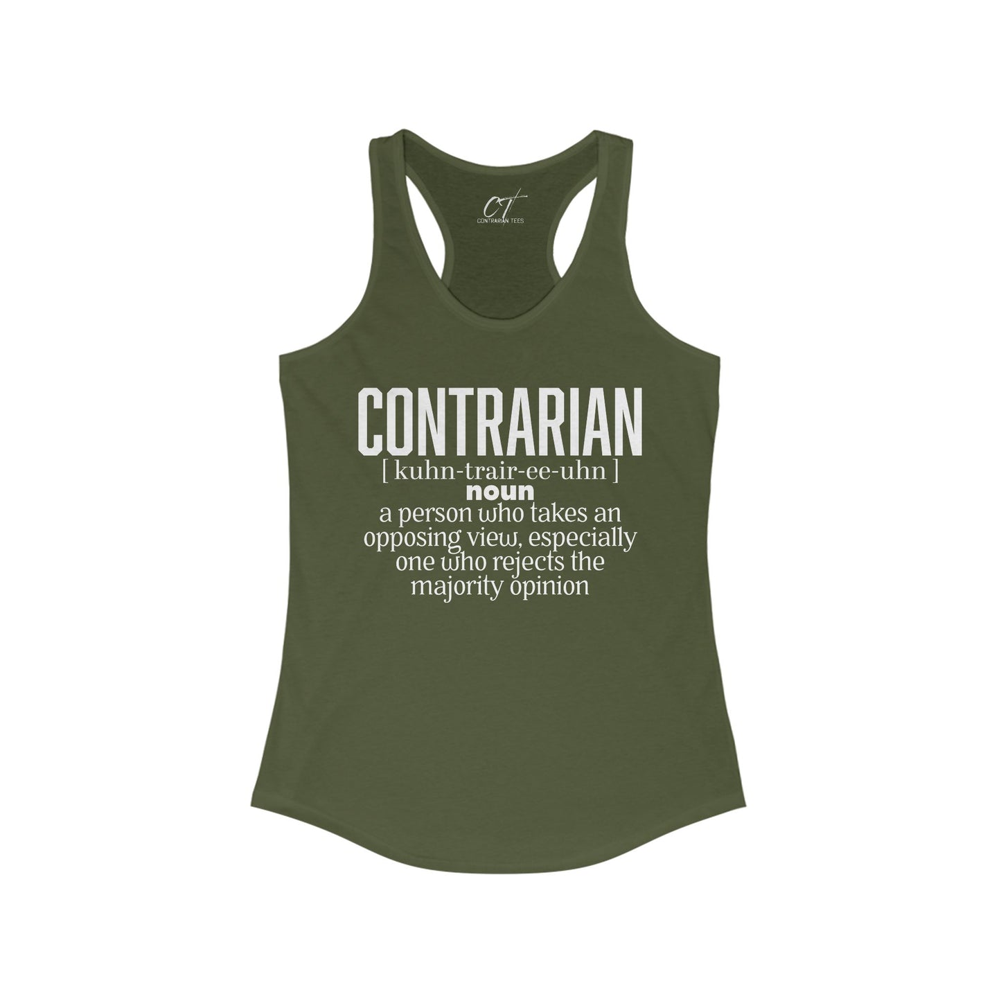 Contrarian, Women's Racerback Tank - Empowering Statement Tee for Free Thinkers, Great for Casual Wear, Workouts, or Gifts