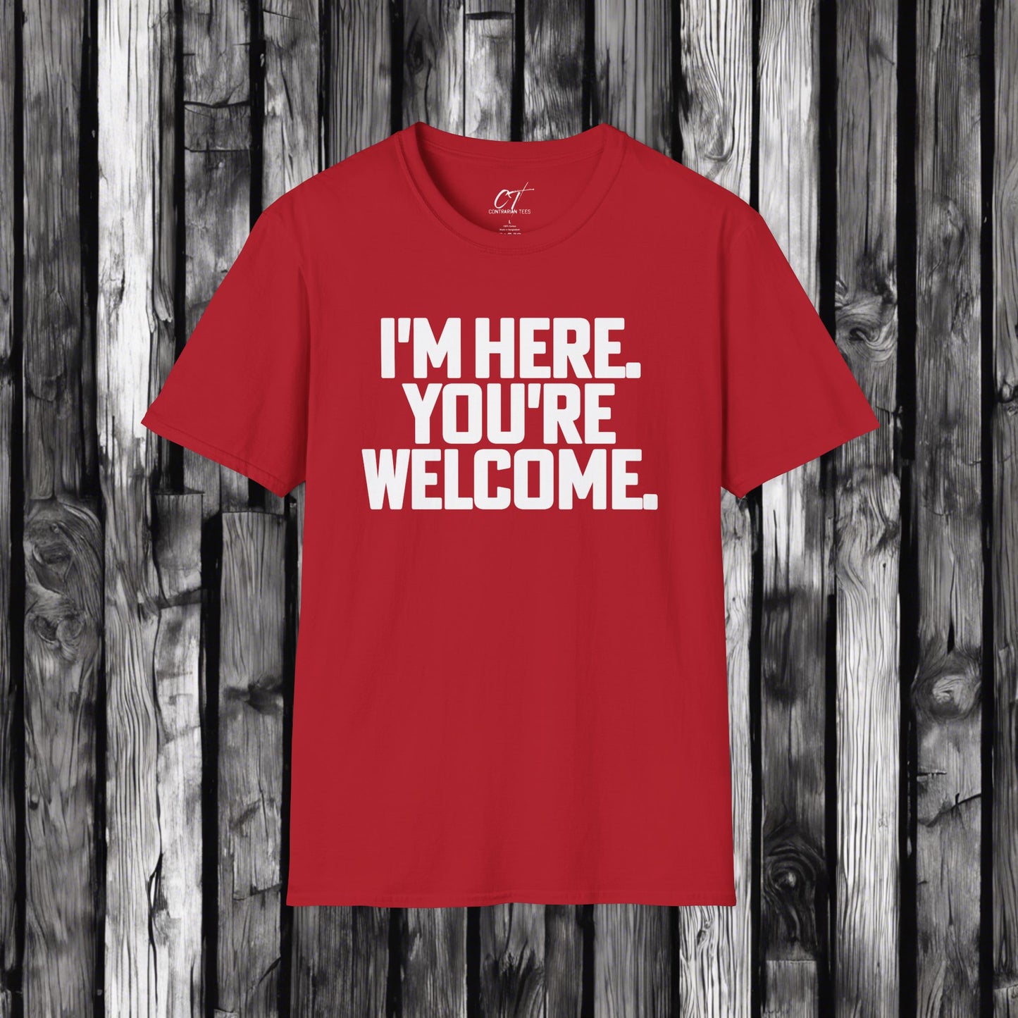 I'm here you're welcome, Mischievous, Sarcastic Shirt, Smartass Shirt, Adult Humor Shirt, Funny shirt, Funny Gift, Humorous Shirt