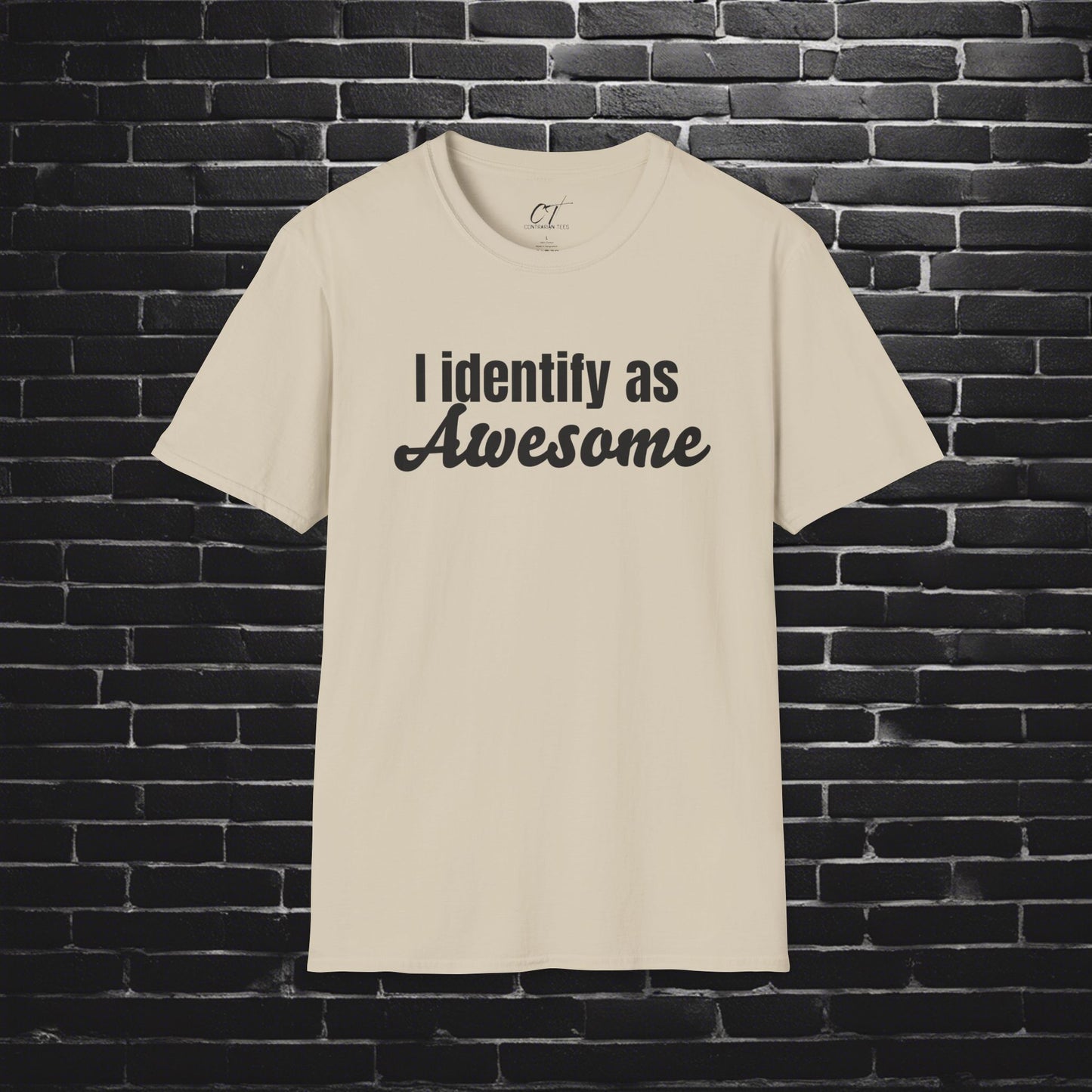 I Identify as Awesome, Mens White T-shirt, Sarcastic Shirt, Smartass Shirt, Adult Humor Shirt, Funny shirt, Funny Gift, Humorous Shirt