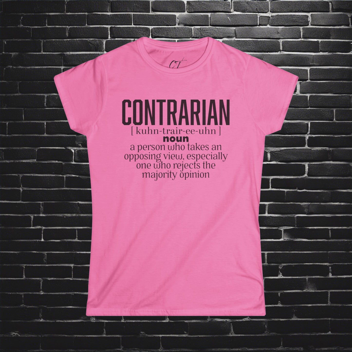 Contrarian, Women's Softstyle Tee - Statement T-Shirt, Gift for Debate Lovers, Casual Wear, Unique Definition Shirt, Opposing Viewpoint Tee