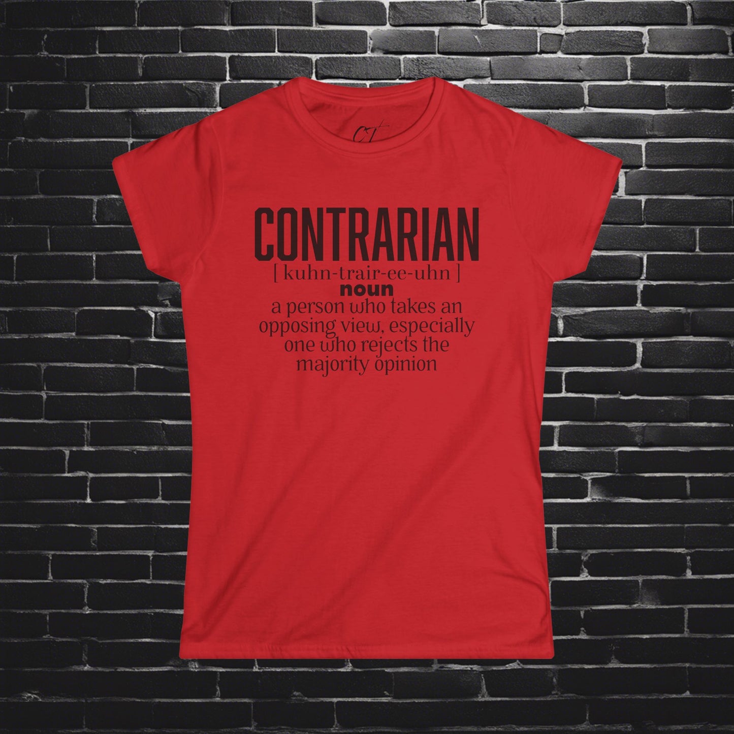 Contrarian, Women's Softstyle Tee - Statement T-Shirt, Gift for Debate Lovers, Casual Wear, Unique Definition Shirt, Opposing Viewpoint Tee