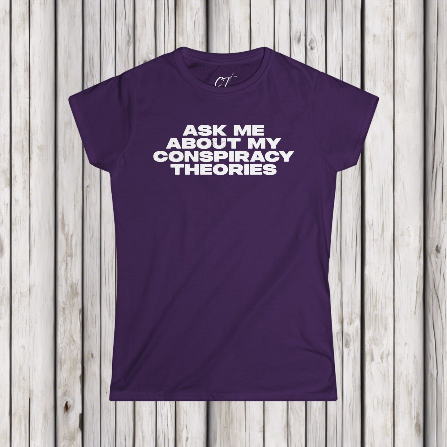 Ask Me About My Conspiracy Theories, Women's Softstyle Tee, Funny Graphic Tee, Casual Wear, Gift for Her, Pop Culture Top