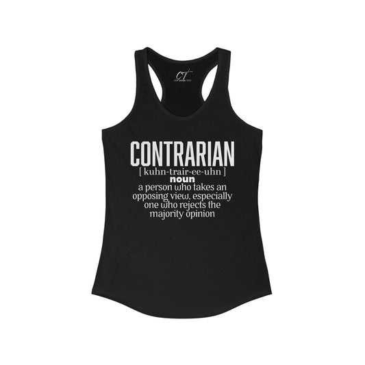 Contrarian, Women's Racerback Tank - Empowering Statement Tee for Free Thinkers, Great for Casual Wear, Workouts, or Gifts