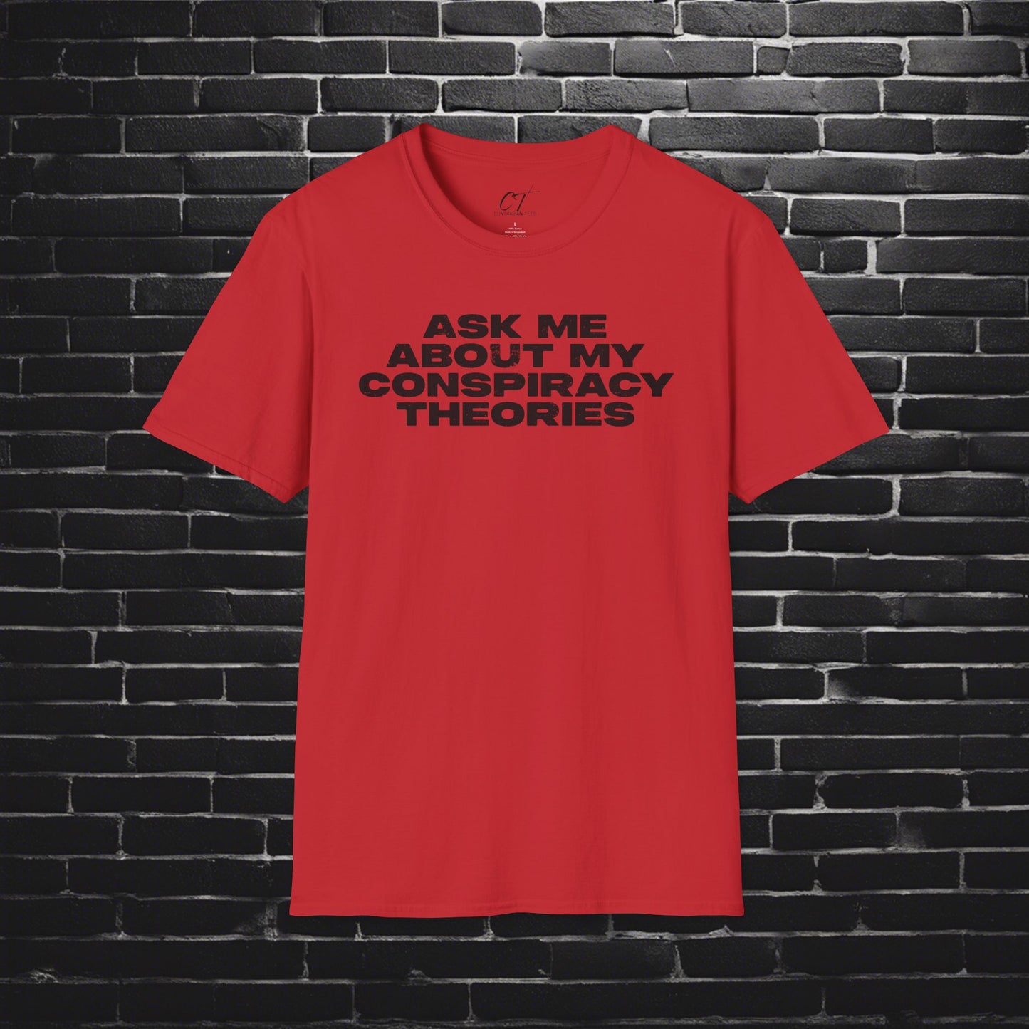Ask me about my Conspiracy Theories, Funny Graphic Tee, Gift for Friends, Pop Culture Apparel, Casual Wear, Humor Clothing