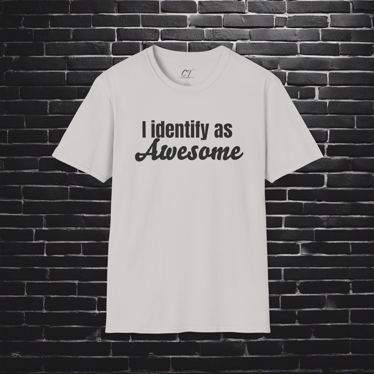 I Identify as Awesome, Mens White T-shirt, Sarcastic Shirt, Smartass Shirt, Adult Humor Shirt, Funny shirt, Funny Gift, Humorous Shirt