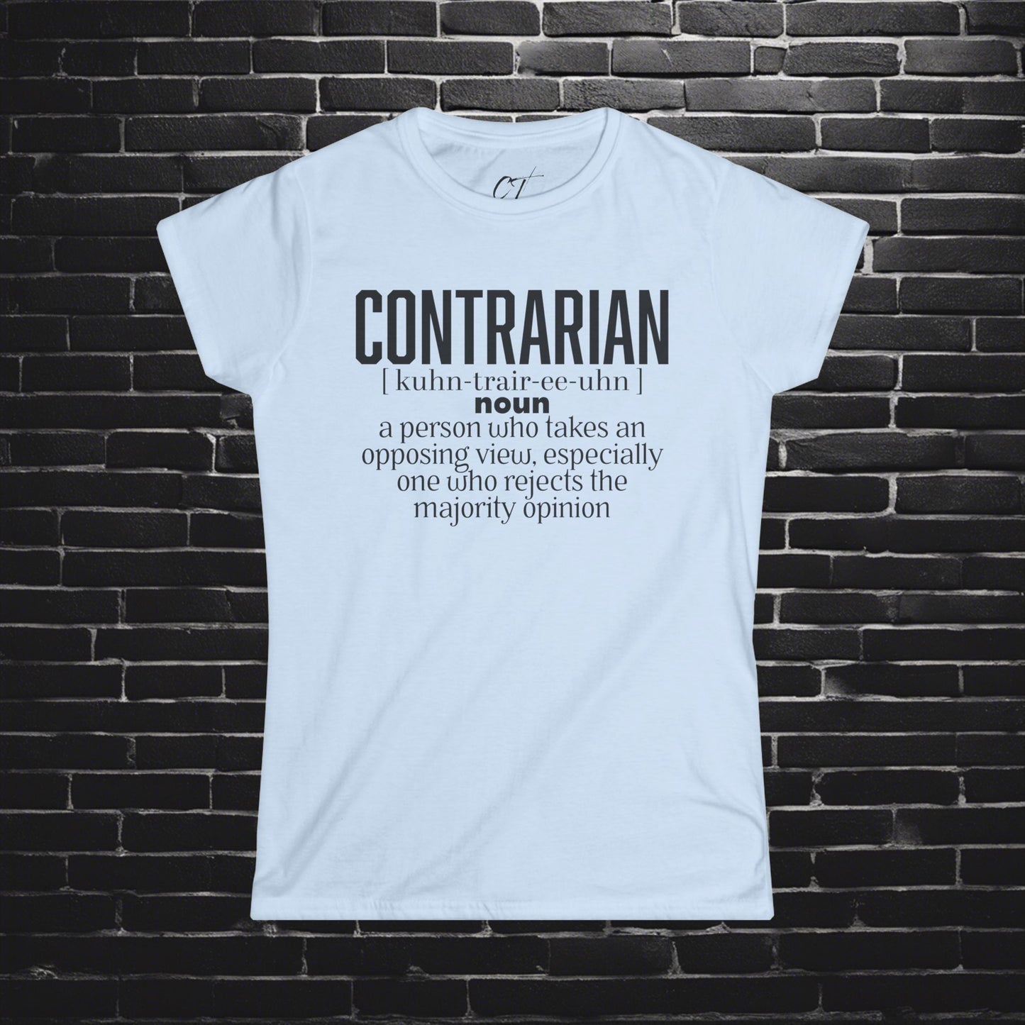 Contrarian, Women's Softstyle Tee - Statement T-Shirt, Gift for Debate Lovers, Casual Wear, Unique Definition Shirt, Opposing Viewpoint Tee