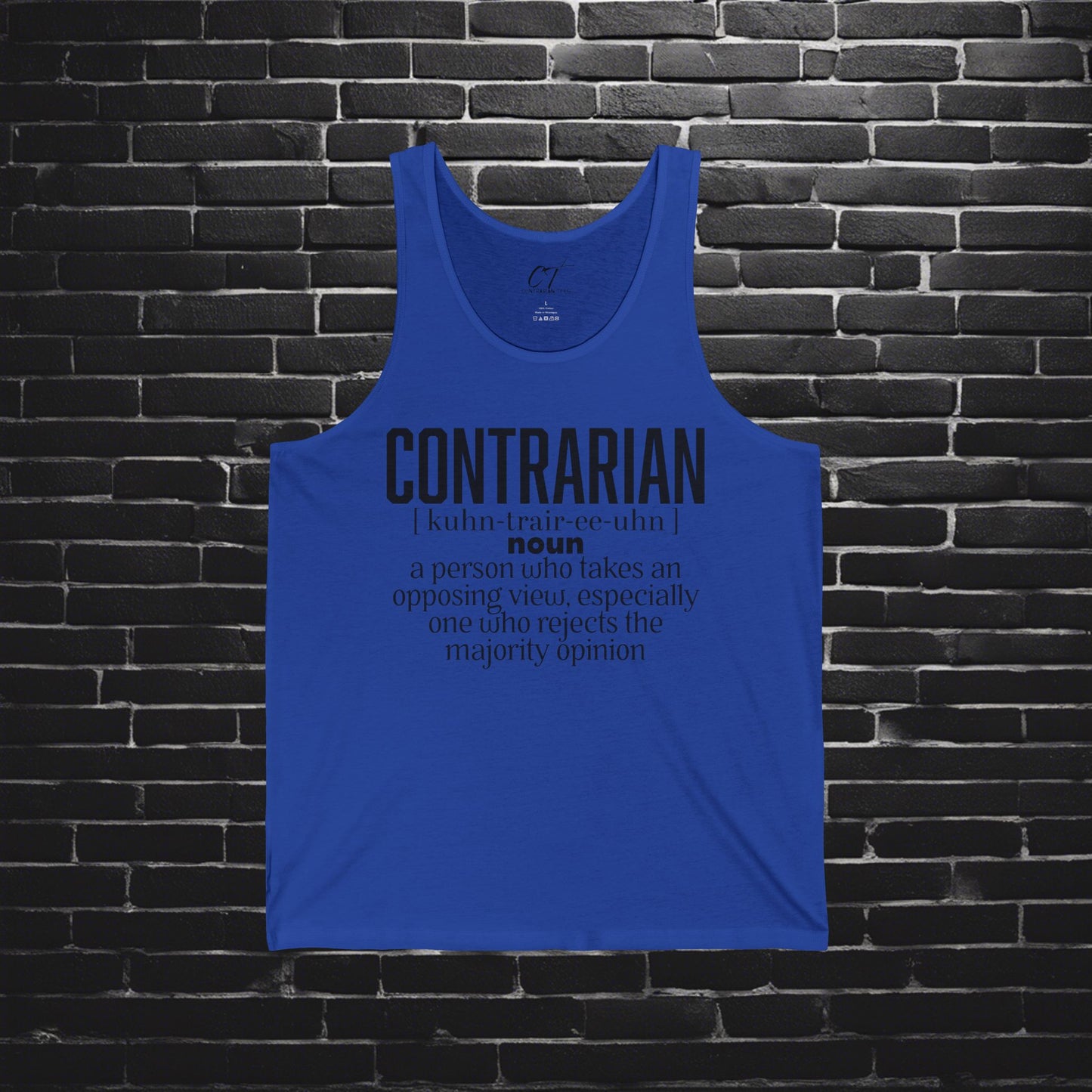 Contrarian, Unisex Jersey Tank, Perfect for Free Spirits and Debaters, Ideal for Summer Parties, Casual Outings, Birthdays