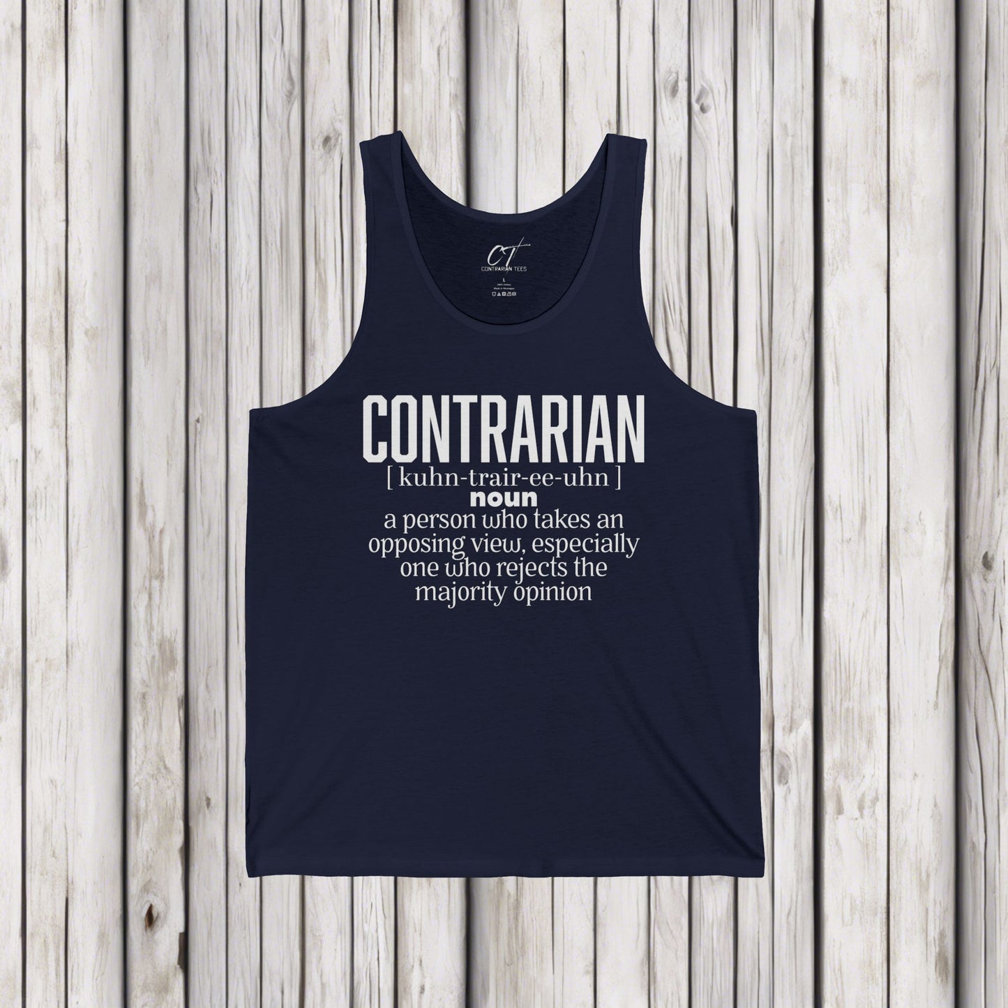 Contrarian, Unisex Jersey Tank - Bold Philosophy Tee for Free Thinkers, Ideal Gift for Philosophers, Birthday Gift, Everyday Wear, Casual